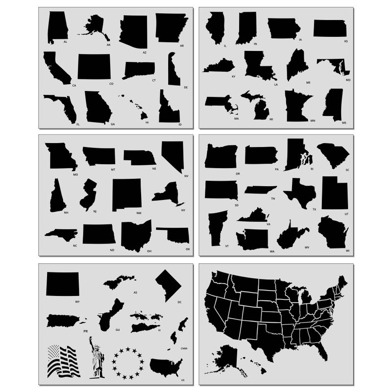 Stencil Stop USA 50 States Stencil Set â€“ 3 Inches, Reusable, Labeled State Stencils for Painting on Wood, Walls, Fabric, and DIY Crafts â€“ Great for Geography, Education, Scrapbooking, and Home Decor - Image 1